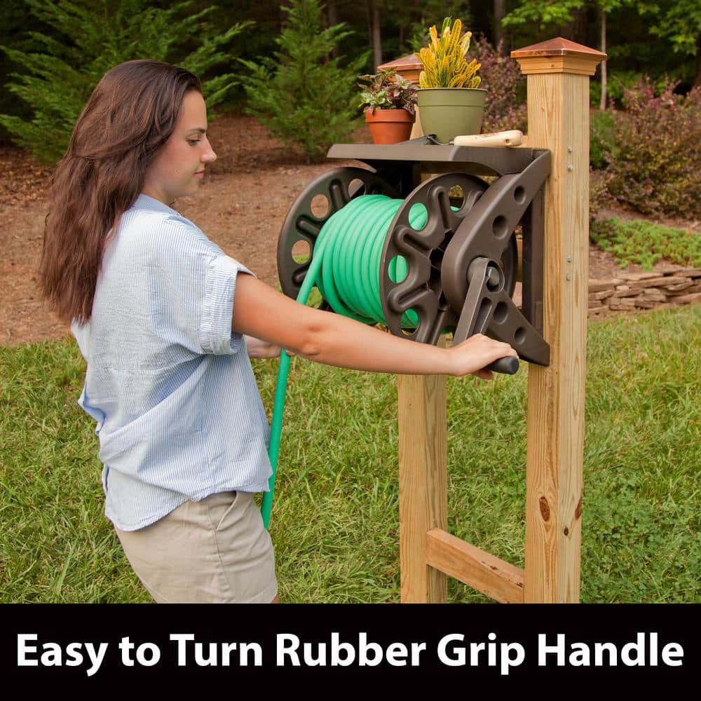 200 ft.  Bronze Resin With Shelf Wall Mounted Garden Hose Reel - Hercitys