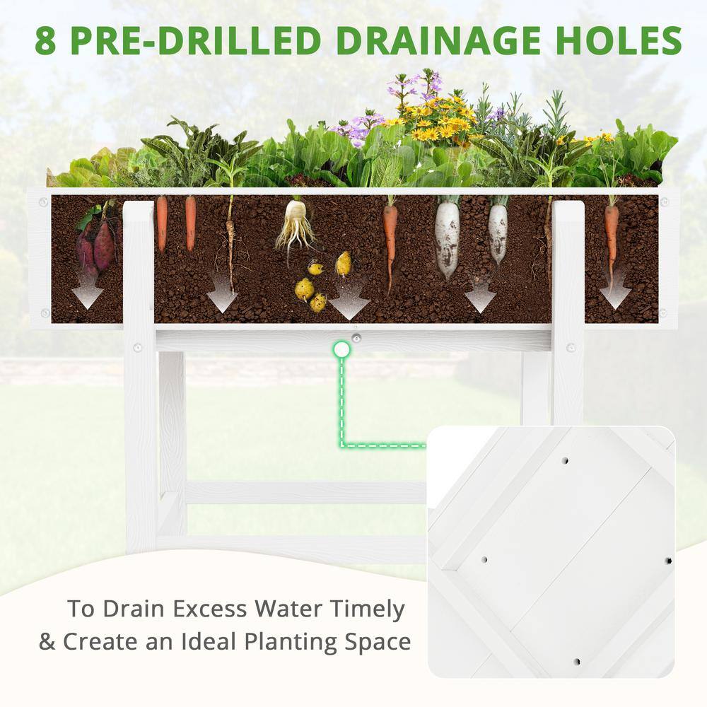 39 in. x 16.7 in. x 28 in. White Plastic Mobile Elevated Garden Beds with Lockable Wheels, Liner - Hercitys