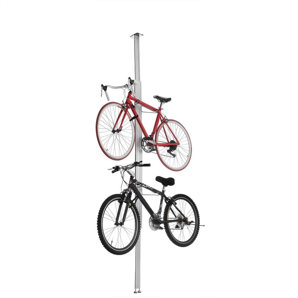 2-Bike Silver Upright Tension Mount Garage Bike Rack - Hercitys