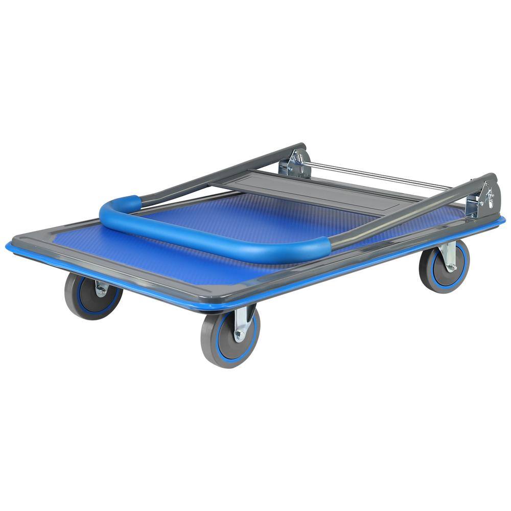 17 cu. ft. Metal Garden Cart 660 lbs. Capacity 4-Wheel Blue Steel Folding Hand Truck - Hercitys