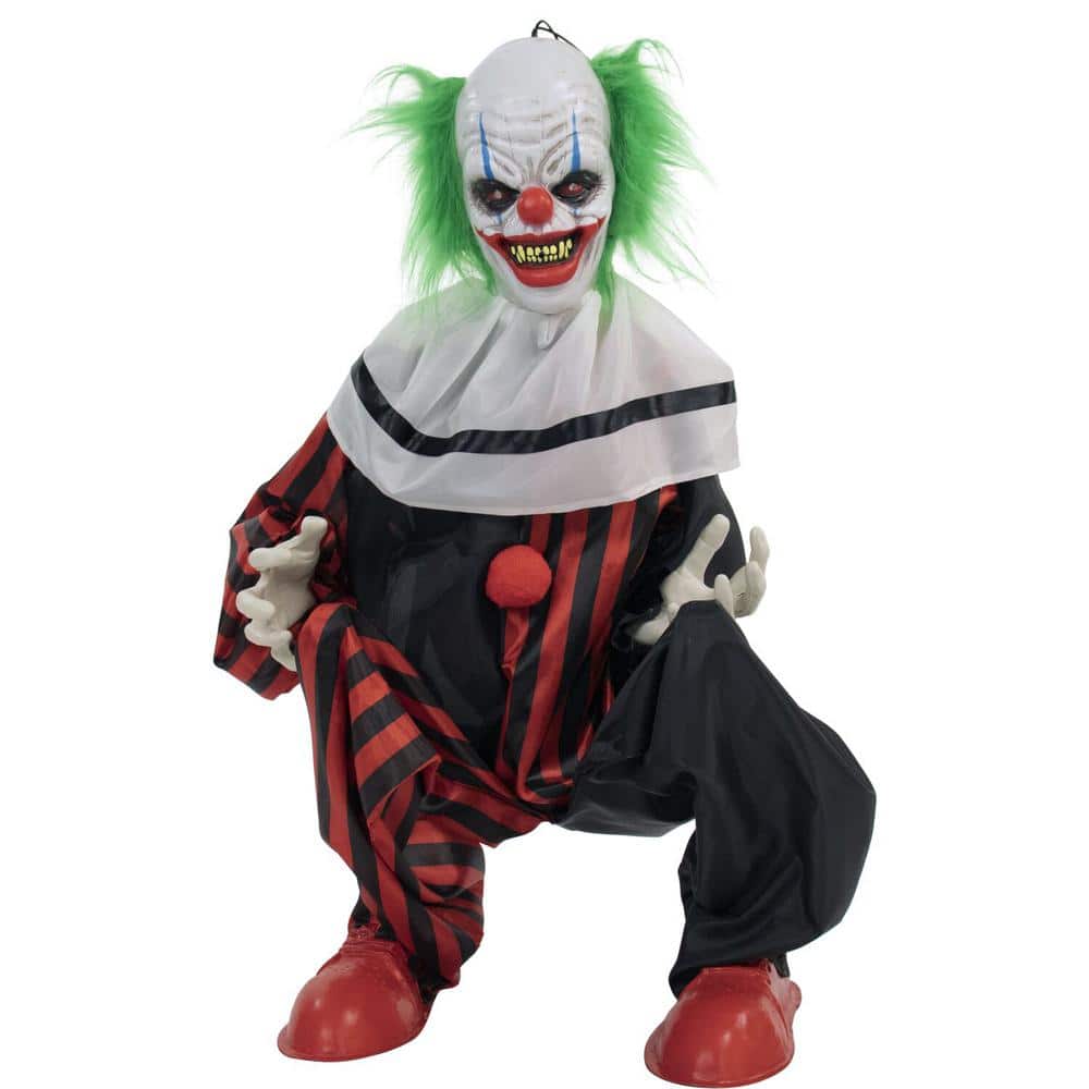 32 in. Motion Activated Life-Size Flashing Red Eyes Animatronic Clown - Hercitys