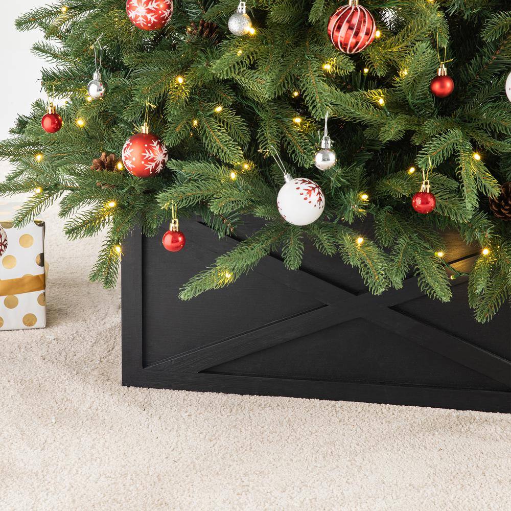 26 in. L Washed Black Wooden Tree Collar - Hercitys