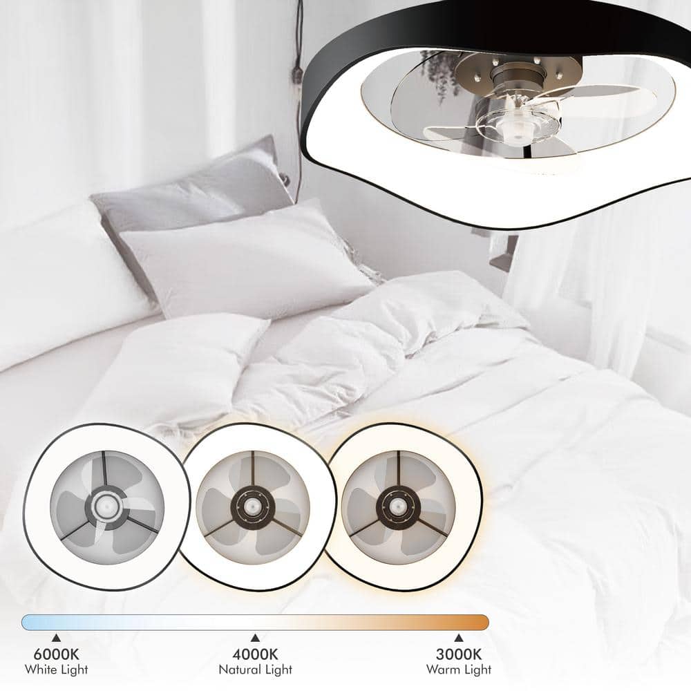 13.39 in. Black Simple Luxury Modern Style LED Recessed Ceiling Fan Light - Hercitys