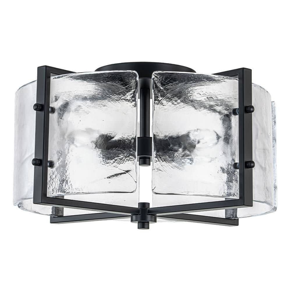 16.73 In. 4-Light Matte Black Modern Ceiling Light Semi-Flush Mount Fixture With Curved Textured Glass Shade - Hercitys