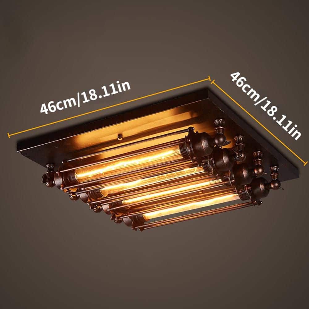 18.11 in. 4-Light Black Industrial Style Square Semi-Flush Mount Ceiling Light with Glass Shade and No Bulbs Included - Hercitys