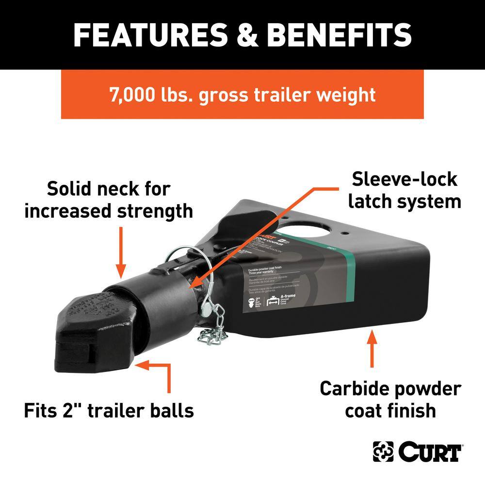 2″ A-Frame Coupler with Sleeve-Lock (7,000 lbs., Black) - Hercitys