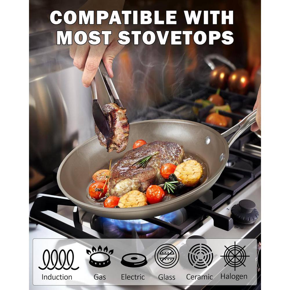 10.5 in. Classic Hard Anodized Ceramic Nonstick Aluminum Skillet Egg Omelette Frying Pan Bronze - Hercitys