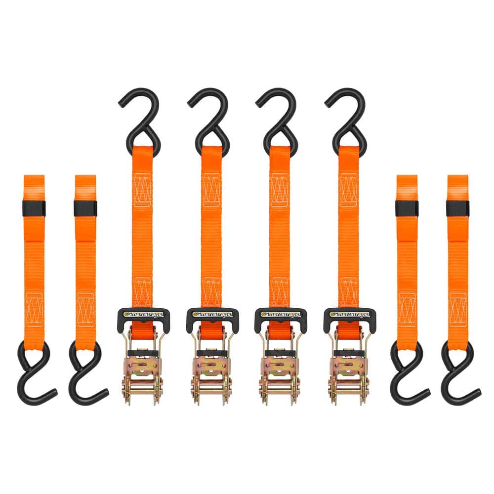 10 ft. Orange Padded D-Handle Heavy-Duty Ratchet Tie Down Straps with 1,000 lb. Safe Work Load – (4-Pack) - Hercitys