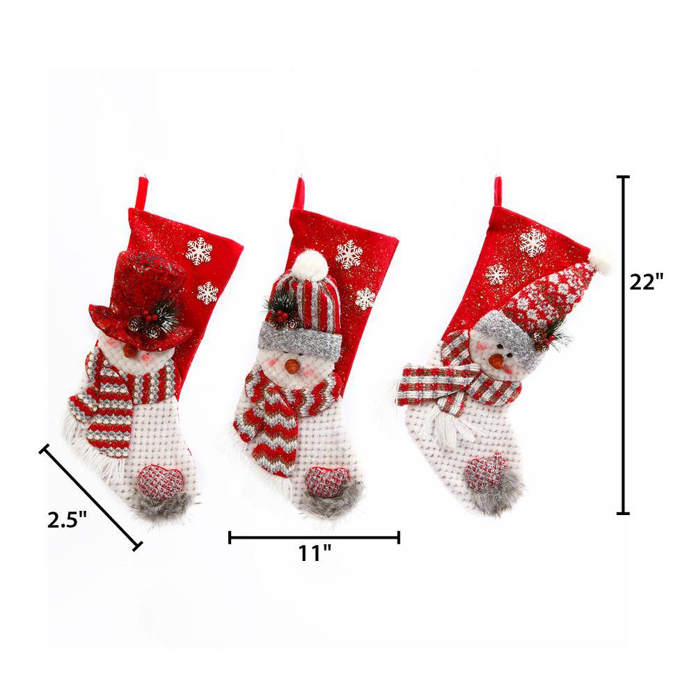 22 in. H Fabric Snowman Christmas Stockings (Set of 3) - Hercitys