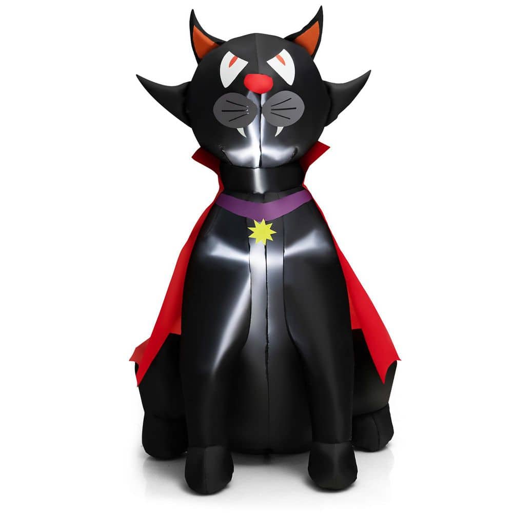 4.7 ft. Halloween Inflatable Vampire Black Cat with Red Cloak Blow-up Decoration - Hercitys