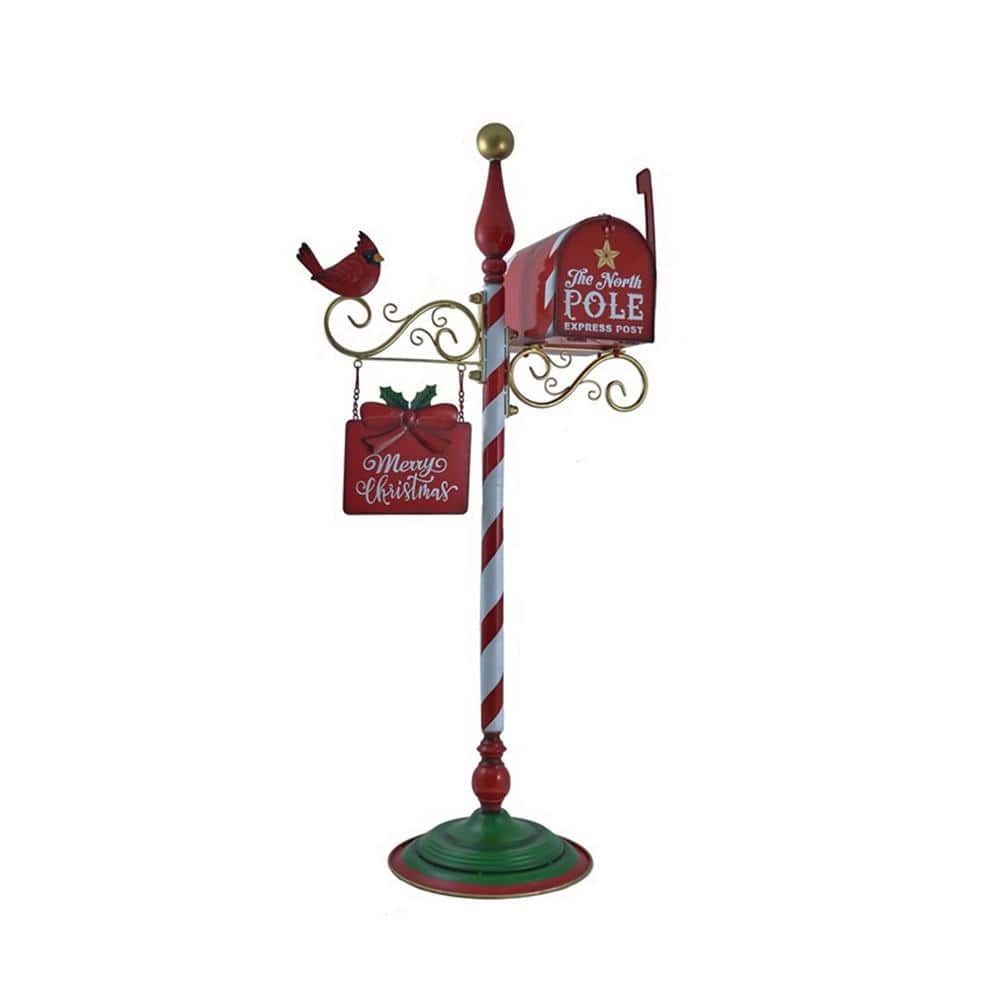 42 in. Standing Christmas Mailbox with Hanging Sign and Cardinal - Hercitys