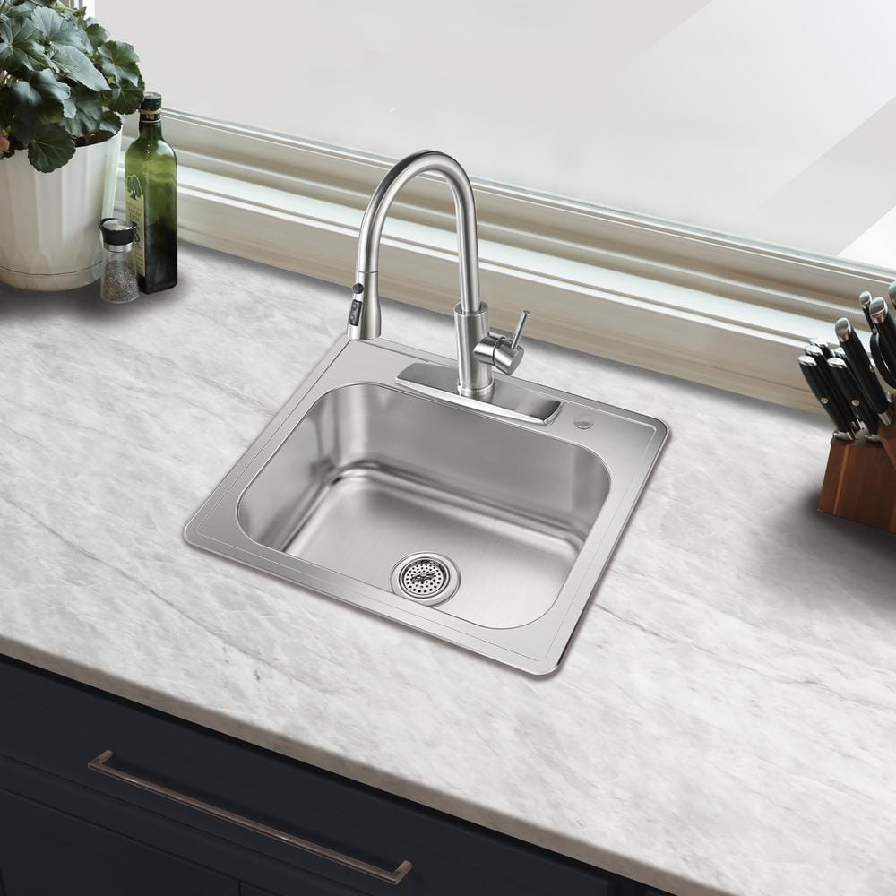 25 in. Drop-In Single Bowl 20-Gauge Stainless Steel Kitchen Sink - Hercitys