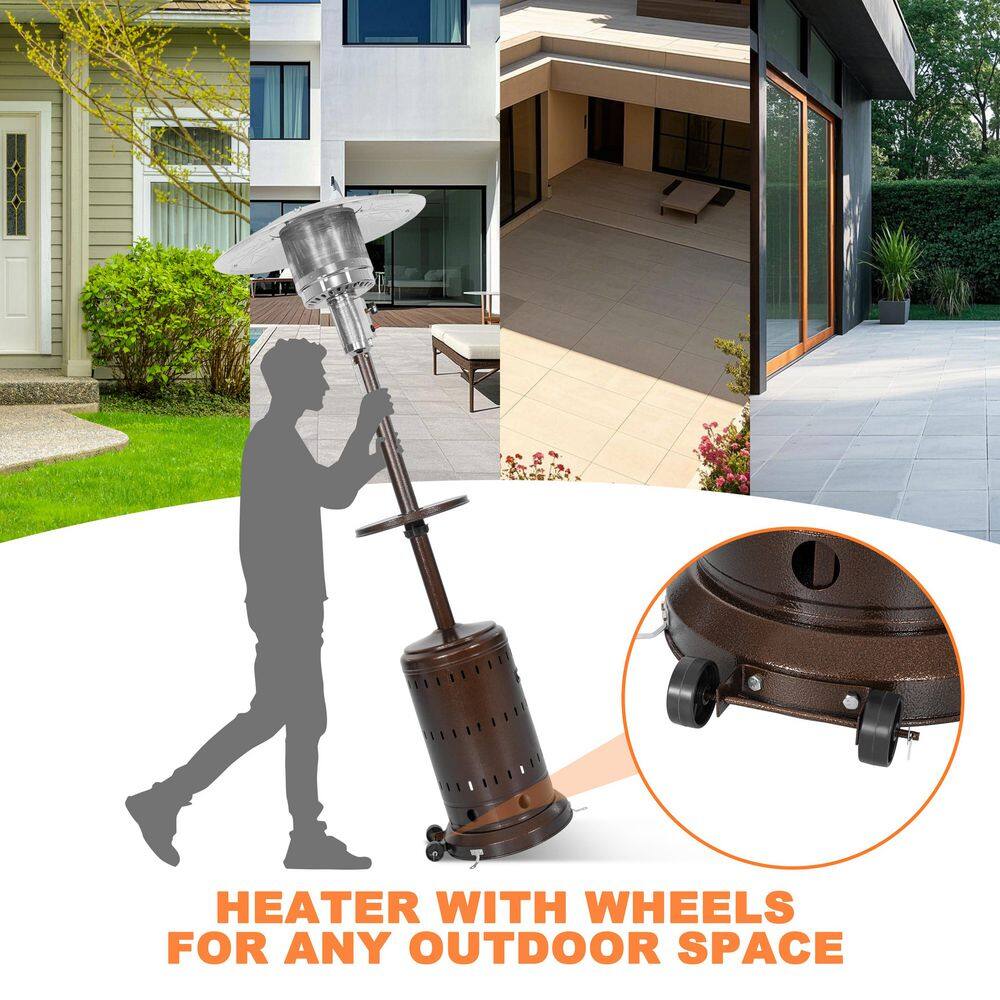 46,000 BTU Metal Brown Propane Gas Patio Heater with Wheels and Drink Stand - Hercitys