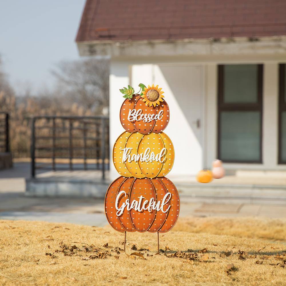 35.5 in. H Thanksgiving Metal Stacked Pumpkins Yard Stake - Hercitys