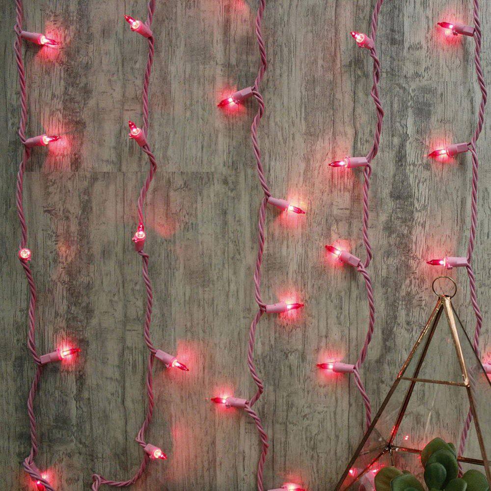 50-Light Designer Series Pink Mini Lights, Pink Wire - Hercitys
