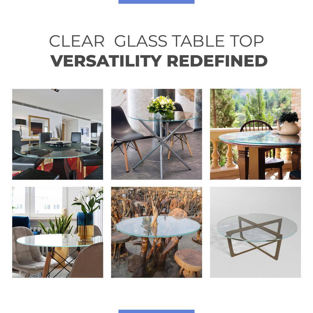25 in. Clear Round Glass Table Top, 1/4 in. Thickness Tempered Flat Edge Polished - Hercitys