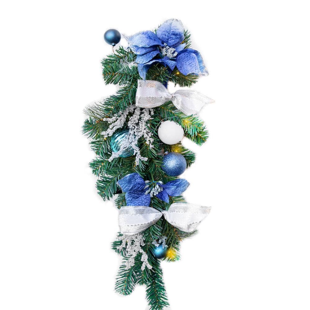 2.3 ft. Christmas Teardrop Swag Pre-Lit Wreath Artificial Christmas Garland Xmas Hanging Door (Set of 2) - Hercitys