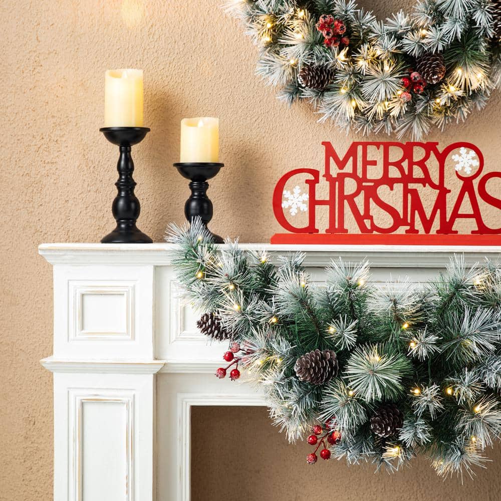 3 ft. L Pre-Lit Pinecones and Red Berries Artificial Christmas Swag with 50 Warm White Lights and Timer - Hercitys