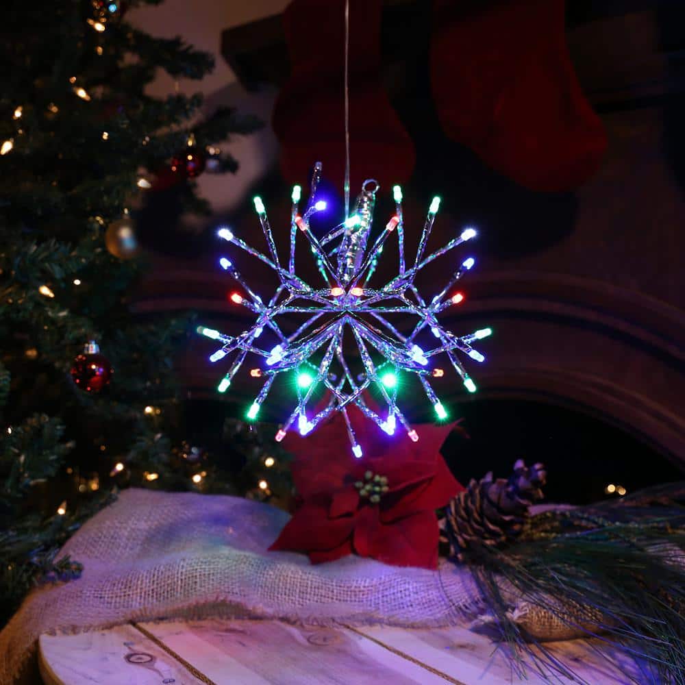 10 in. Tall Christmas Snowflake Ornament with Multi-Color LED Lights, Multi-Colored - Hercitys