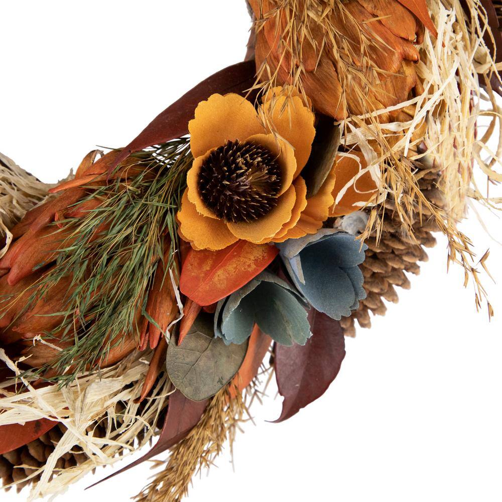 12 in. Unlit Sunflower and Straw Artificial Fall Harvest Wreath - Hercitys