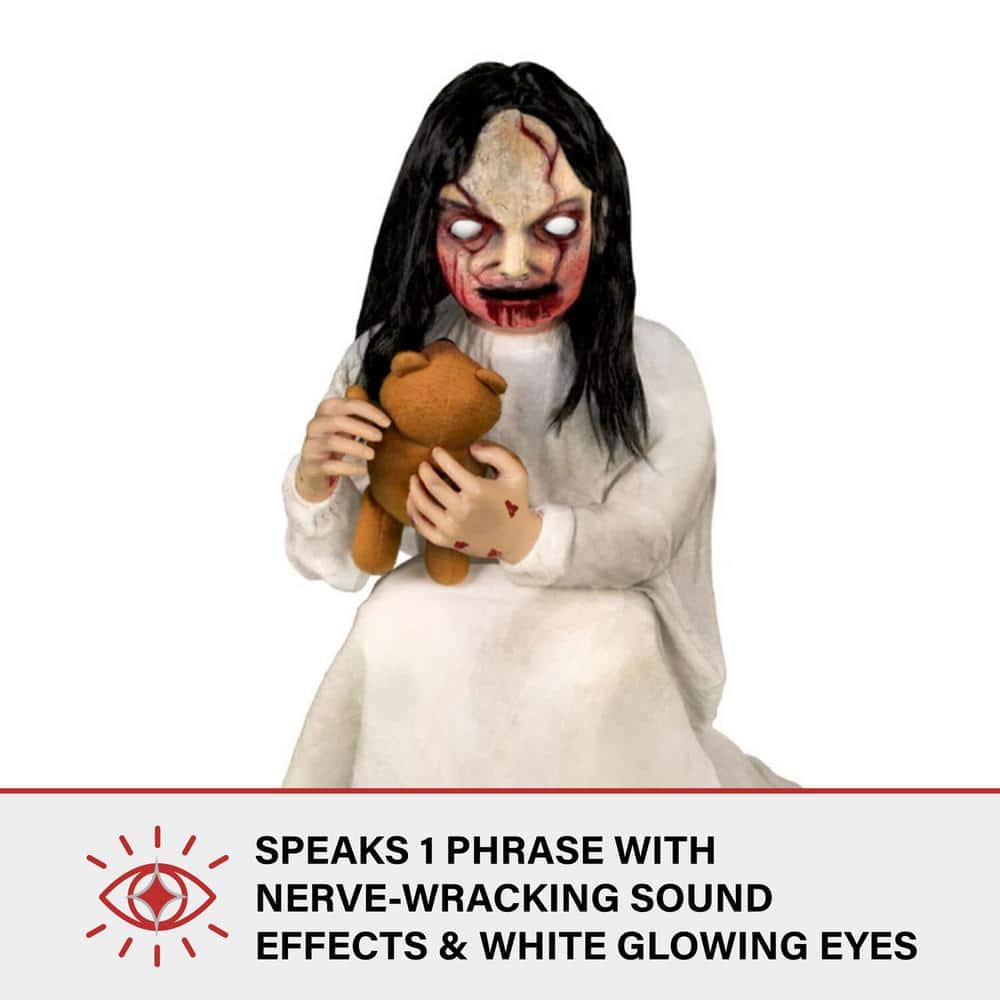 42 in. Motion-Activated Lunging Lily the Demonic Zombie Girl by Tekky, Premium Talking Halloween Animatronic - Hercitys
