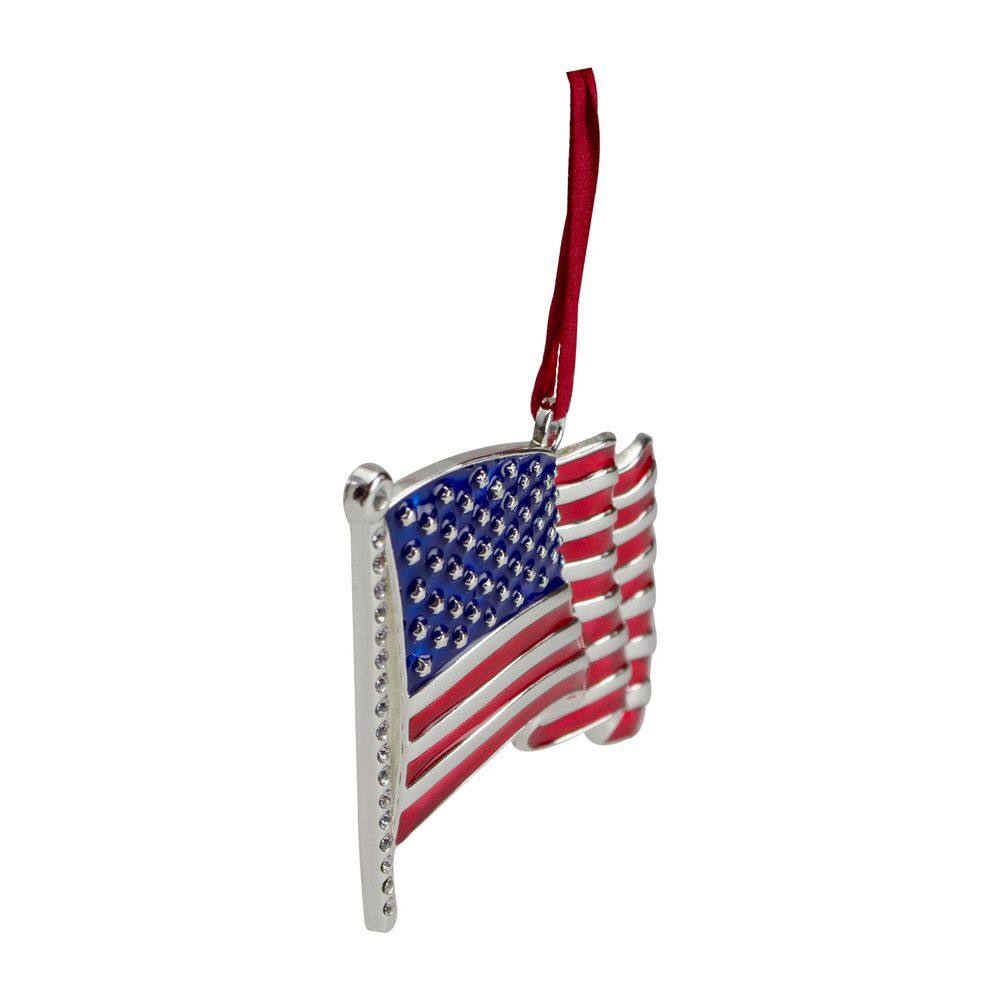 3.25 in. Silver Plated American Flag with European Crystals Christmas Ornament - Hercitys