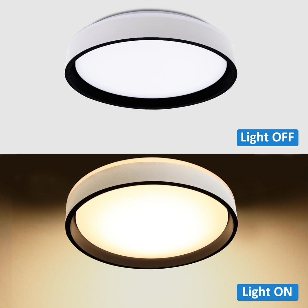 15.3 in. White Shade Adjustable CCT 3000K/4000K/5000K Dimmable Flush Mount Light Fixture - Hercitys