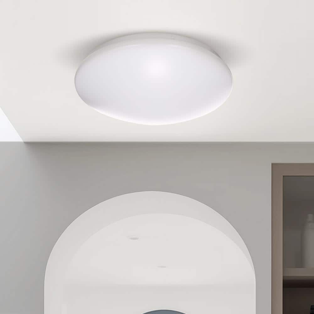 13 in. ETL White 5CCT Dimmable 15/18/21-Watt Integrated LED Flush Mount Ceiling Light with White Shade - Hercitys