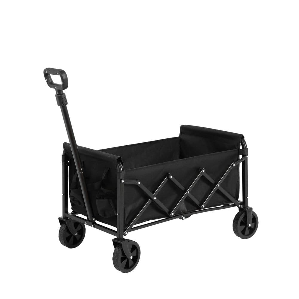 4.25 cu. ft. Black Fabric Folding Wagon Cart, Heavy Duty Garden Cart with All-Terrain Wheels and Adjustable Handle - Hercitys