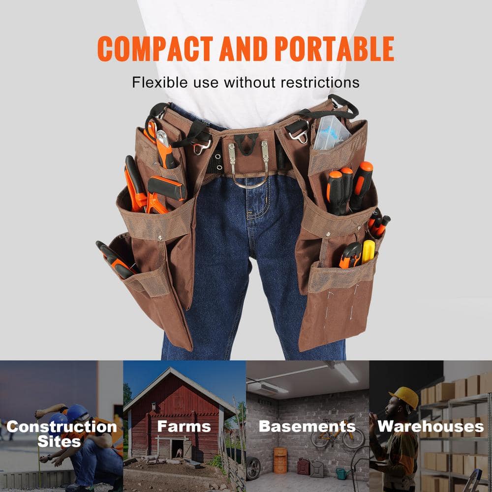 19 Pockets ool Belt, Adjusts from 32 in. to 54 in. Polyester Heavy Duty Tool Pouch Bag, Detachable Tool Bag - Hercitys