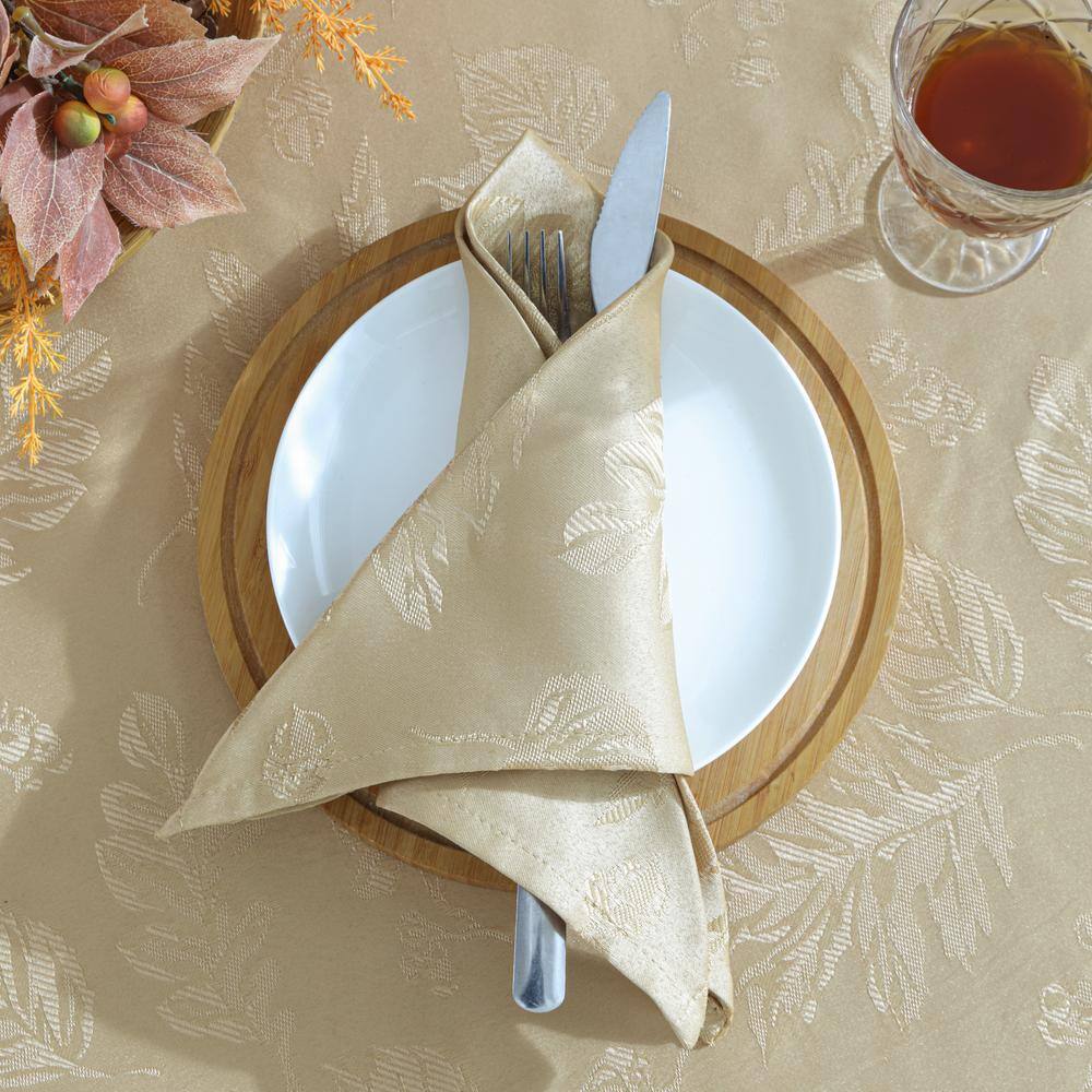 17 in. W x 17 in. L Taupe Polyester Elegant Woven Leaves Jacquard Damask Napkins (Set of 8) - Hercitys