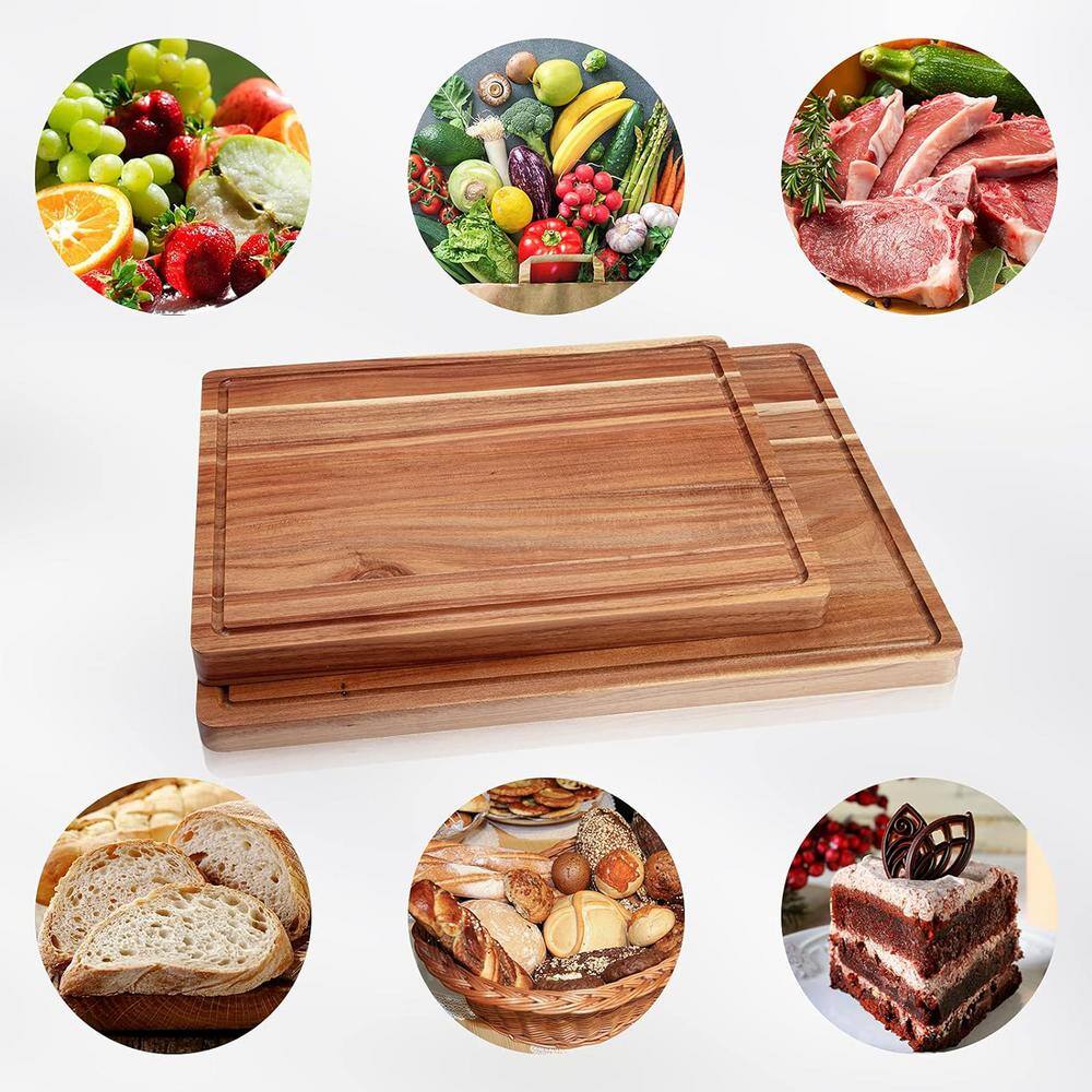 24 x 18 in. Rectangular Extra Large Acacia Wood Cutting Board Juice Groove, Reversible Meat Veggies - Hercitys