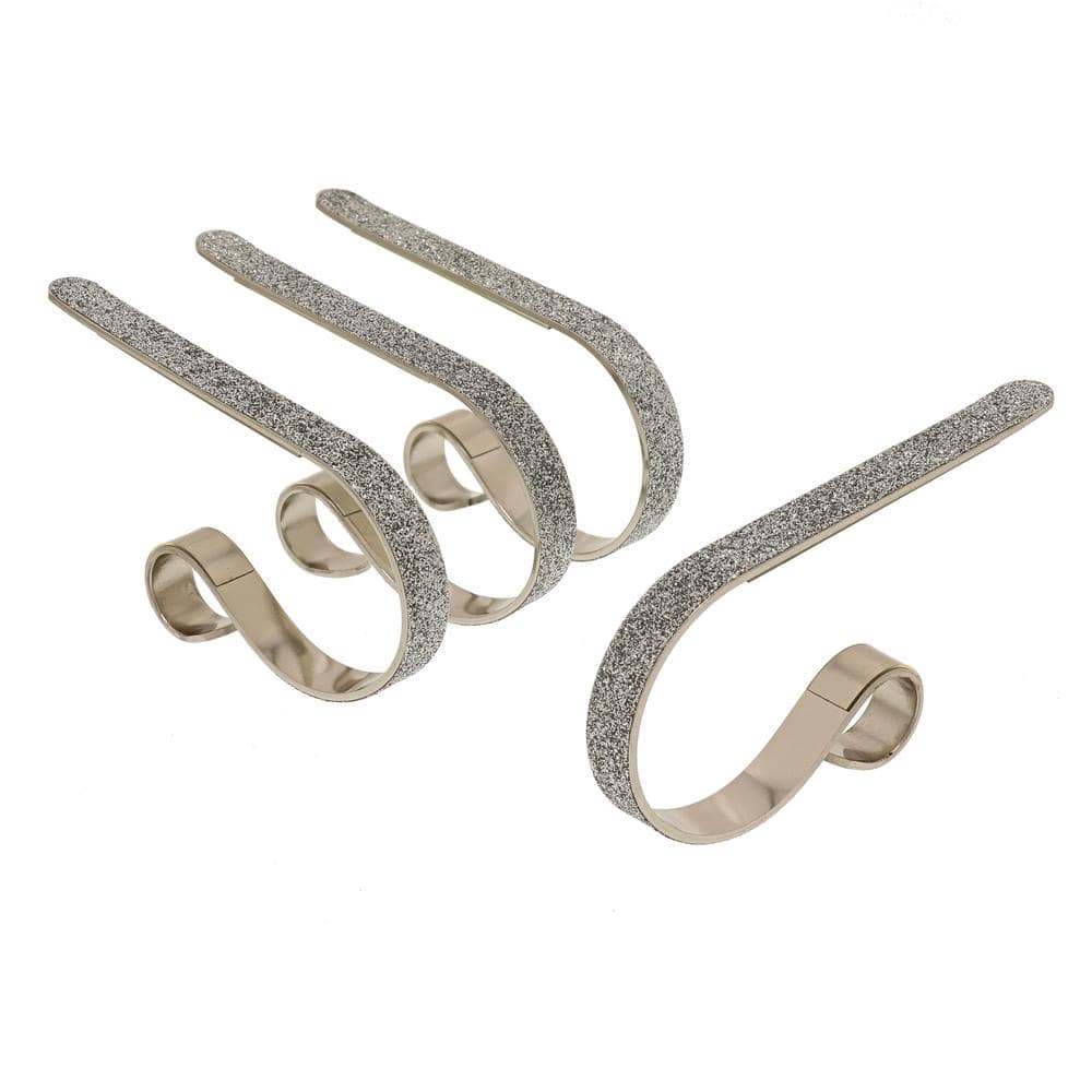 2.5 in. Steel Silver Glitter MantleClip Stocking Holder (4-Pack) - Hercitys