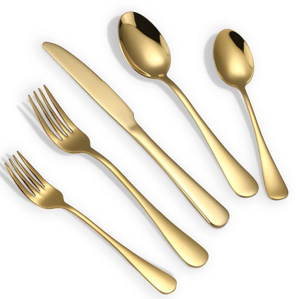 20-Piece Stainless Steel Flatware Serving Set-Golden Service for 4, Flatware Set Include Spoons Forks and Knives - Hercitys