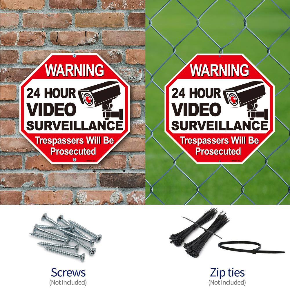 12 in. x 12 in. 24-Hour Video Surveillance Aluminum Warning Sign – Trespassers Will Be Prosecuted ( Pack of 2) - Hercitys