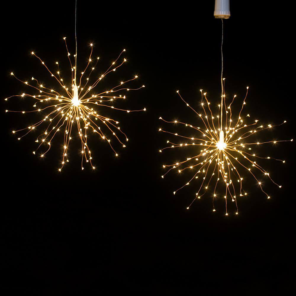 200-Light Bulbs with Copper Wire Battery Operated Starburst Warm White LED Lights with Remote Control (Set of 2) - Hercitys