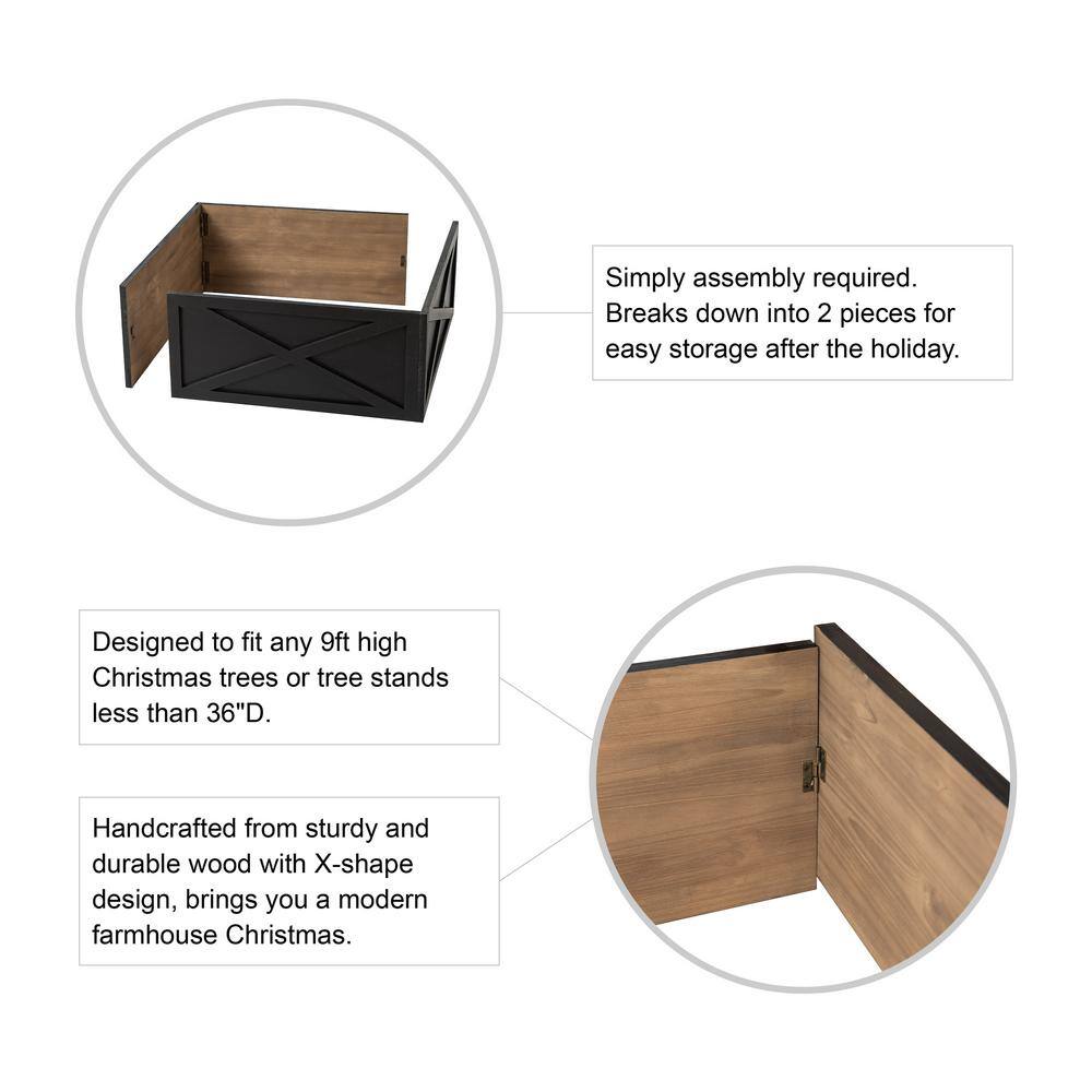 26 in. L Washed Black Wooden Tree Collar - Hercitys