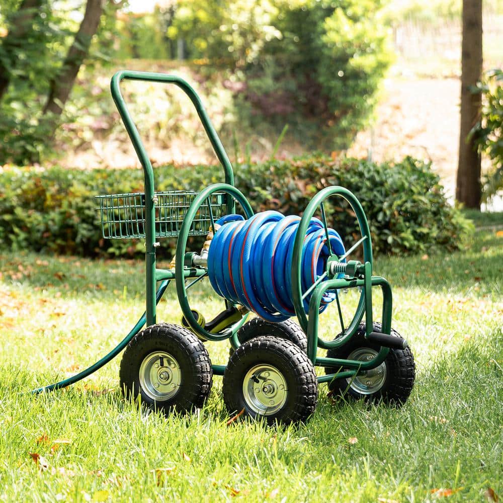 250 ft. Green Steel 4-Wheel Garden Hose Reel Cart - Hercitys