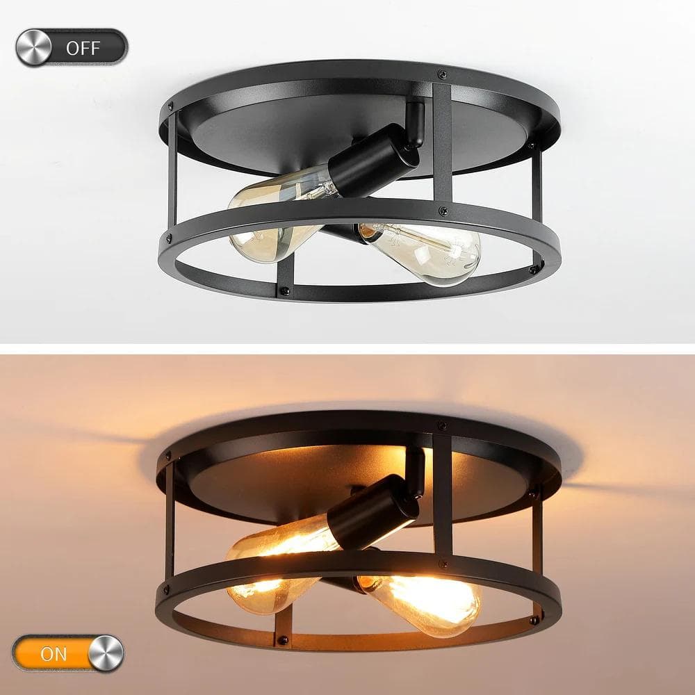 12.7 in. 2-Light Farmhouse Black Flush Mount Ceiling Light with No Bulbs Included (2-Pack) - Hercitys