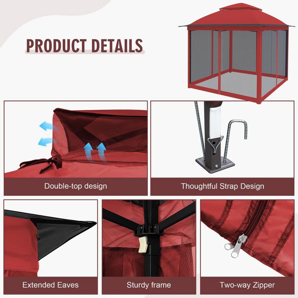 11 ft. x 11 ft. Pop-Up Steel Gazebo with Vented Double Roof, Mosquito Netting, and Carry Bag - Hercitys