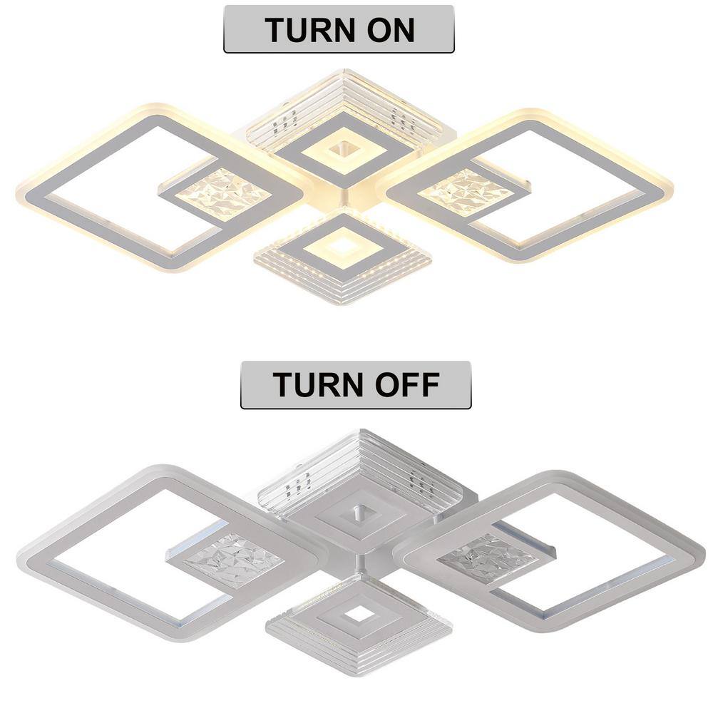 28.34 in. 1-Light White Modern Geometric Design Dimmable Selectable LED Semi-Flush Mount Ceiling Light with Remote - Hercitys