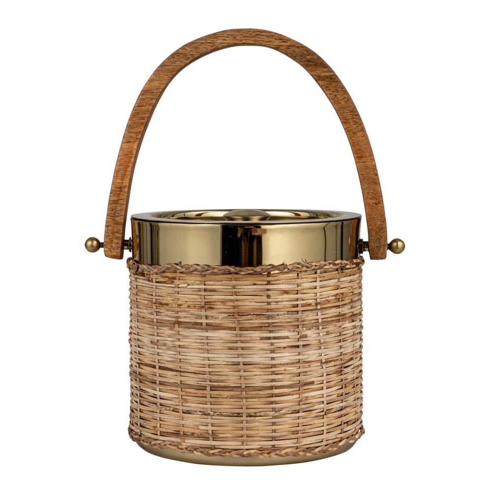3-Quart Gold Rattan and Steel Ice Bucket - Hercitys