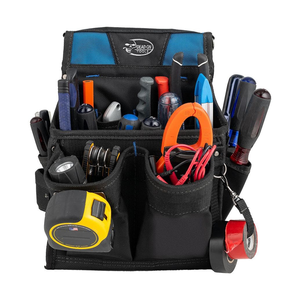 11 in. 14-Pocket Electricians Professional Tool Belt Pouch with Hammer Loop and Tape Measure Holder in Black - Hercitys