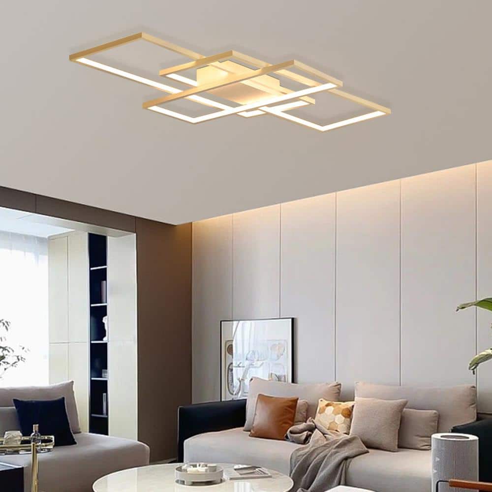 43.3 in. 1-Light Modern White Selectable LED Square Acrylic Dimmable Flush Mount Ceiling Light with Remote - Hercitys