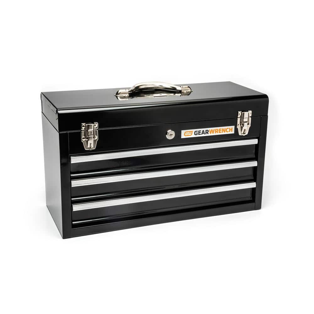 20 in Black Powder Coated Steel 3-Drawer Portable Locking Tool Box - Hercitys
