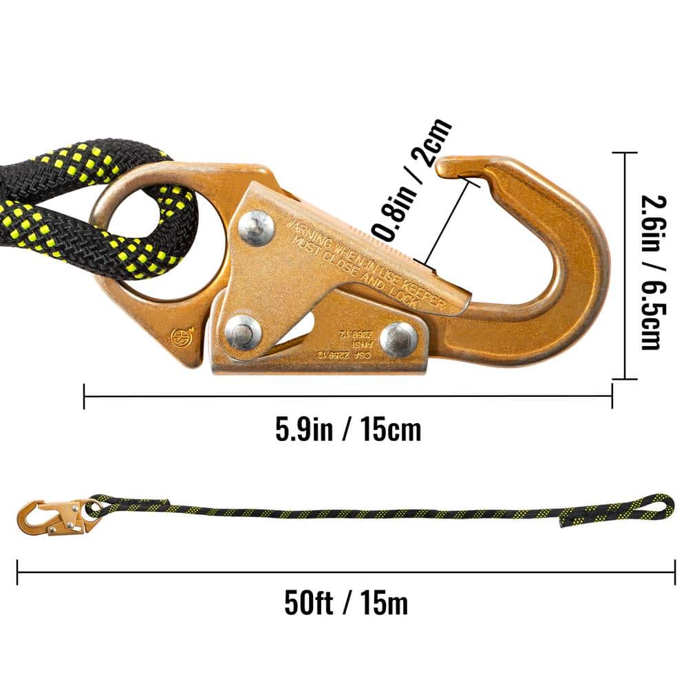 50 ft. Fall Protection Rope Polyester Roofing Rope Climbing Lanyard CE Compliant Fall Arrest Protection Equipment - Hercitys