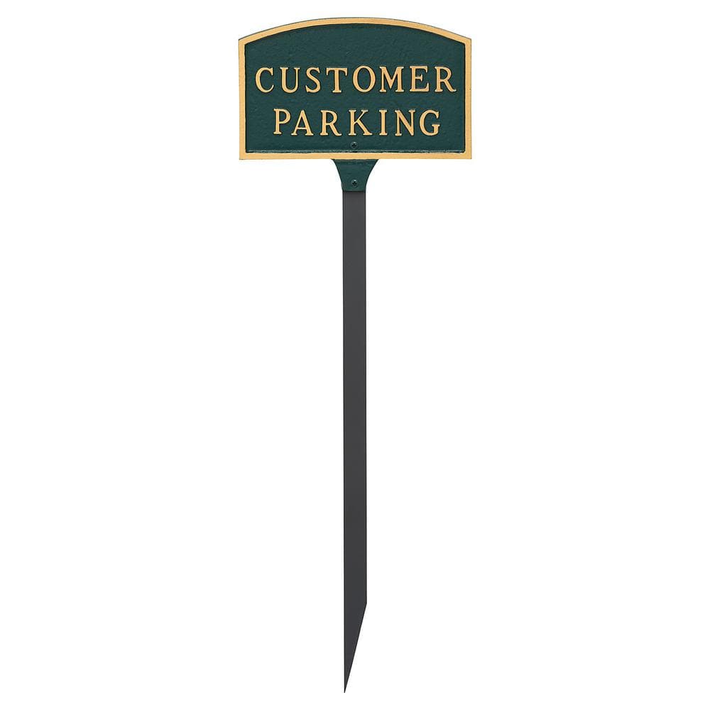 5.5 in. x 9 in. Small Arch Customer Parking Statement Plaque Sign with 23 in. Lawn Stake – Green/Gold - Hercitys