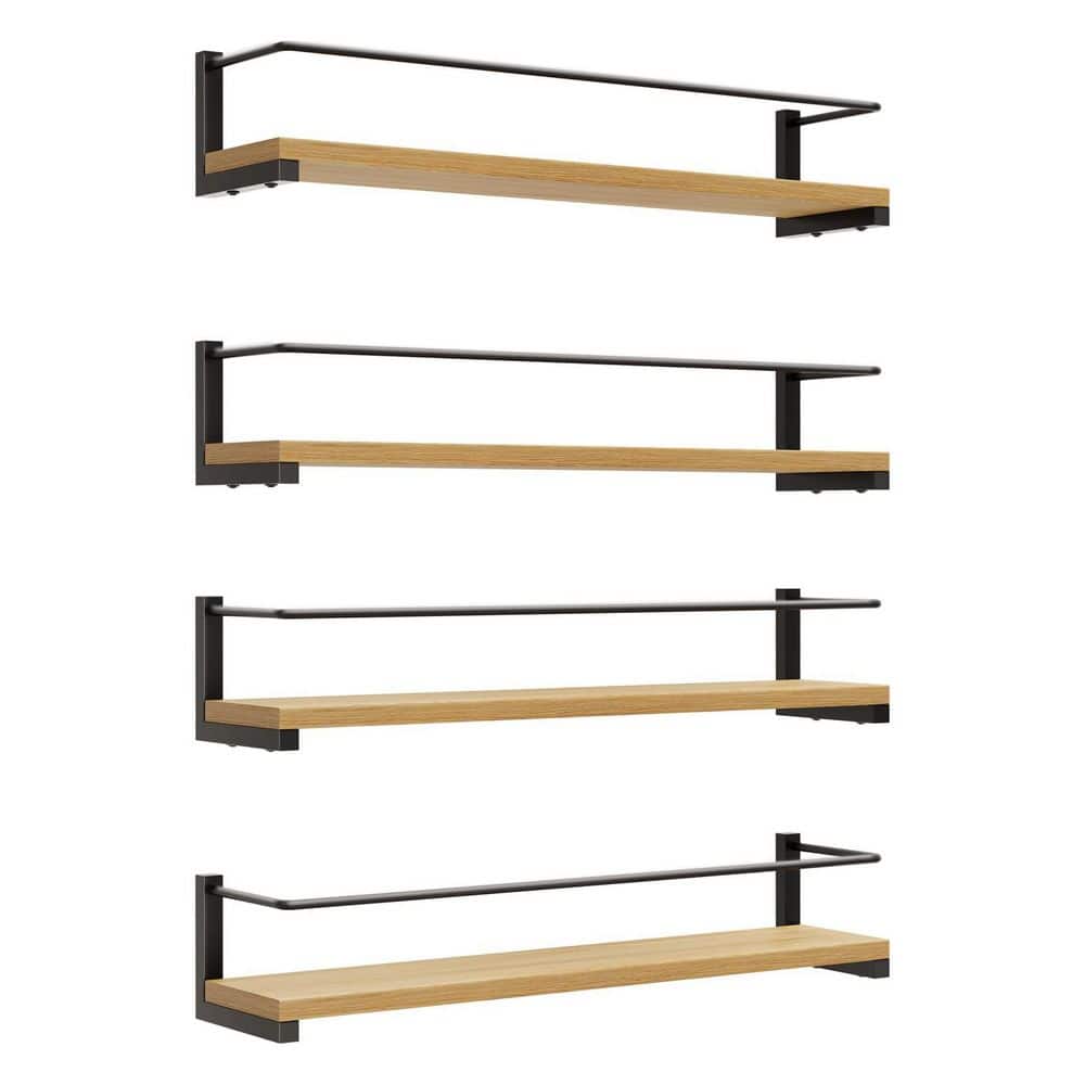 15.7 in. Rustic Wood Wall Mounted Spice Rack, Hanging Rack for Kitchen (4-Pack) - Hercitys