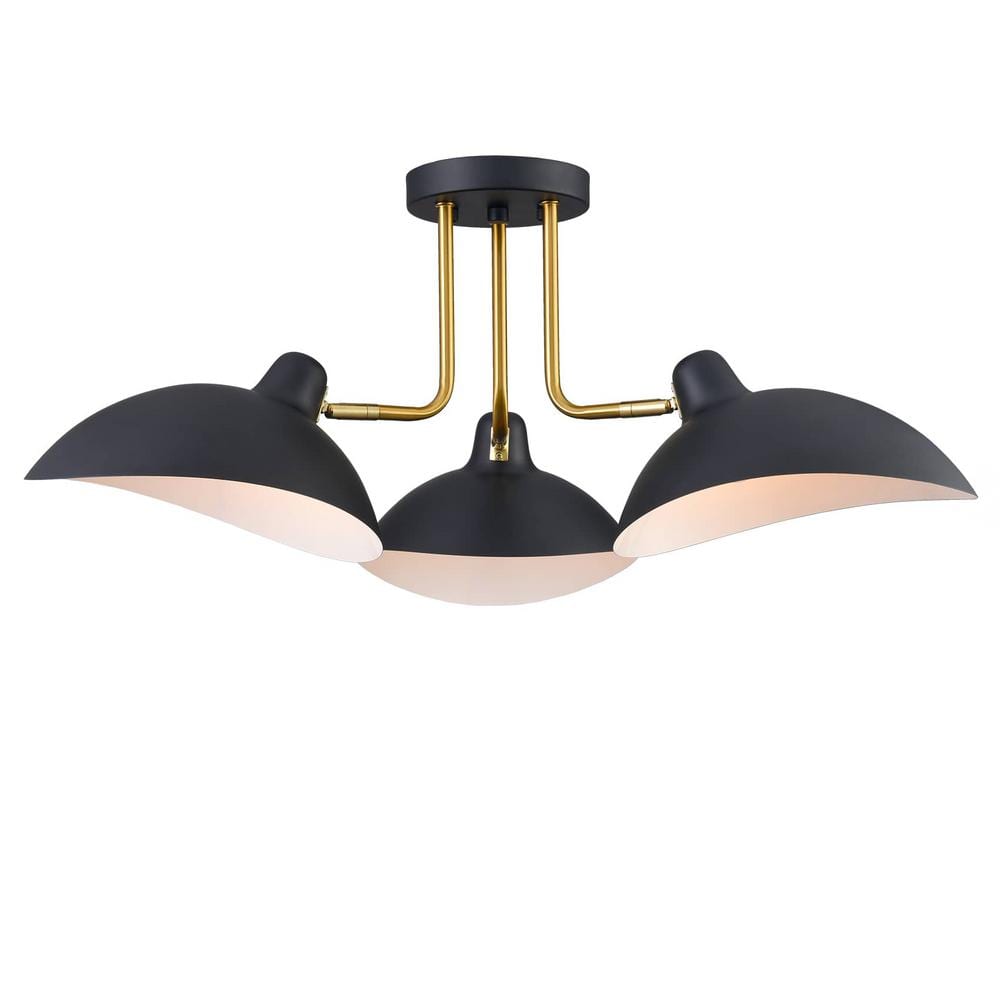 27.5 in. 3-Light Black Modern Semi-Flush Mount with No Glass Shade and No Bulbs Included 1-Pack - Hercitys