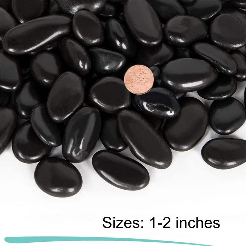 0.12 cu. ft. Black Medium Polished Pebbles 8 lbs. 1-2 in. Landscape Rocks - Hercitys
